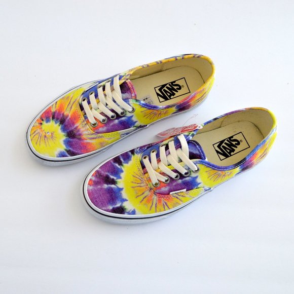 VANS AUTHENTIC WASHED YELLOW PURPLE , TIE DYE TRUE WHITE SNEAKER SHOES NEW - Picture 7 of 9